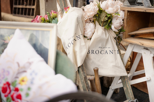 A closeup of a bag of flowers at The Vintage Market in Midhurst Town Square, Sussex.