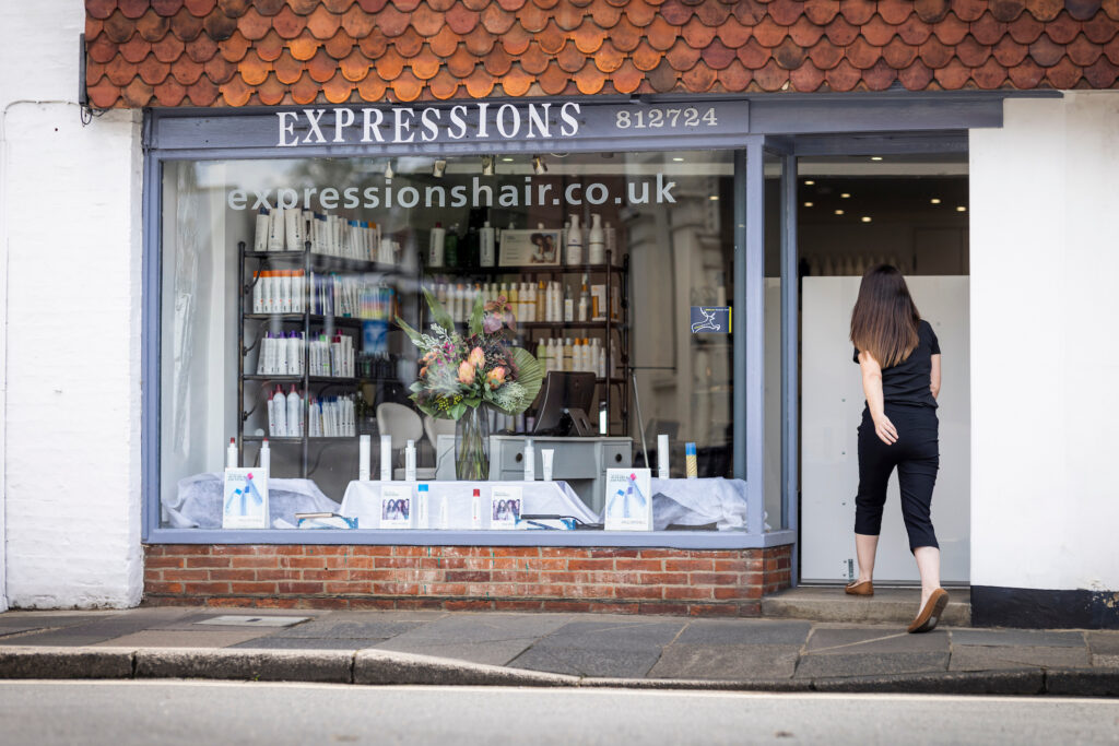 (c) Christopher Ison Photography – ISON_230705_Expressions_7810 A street view of Expressions Hair hairdresser in Midhurst, West Sussex.
