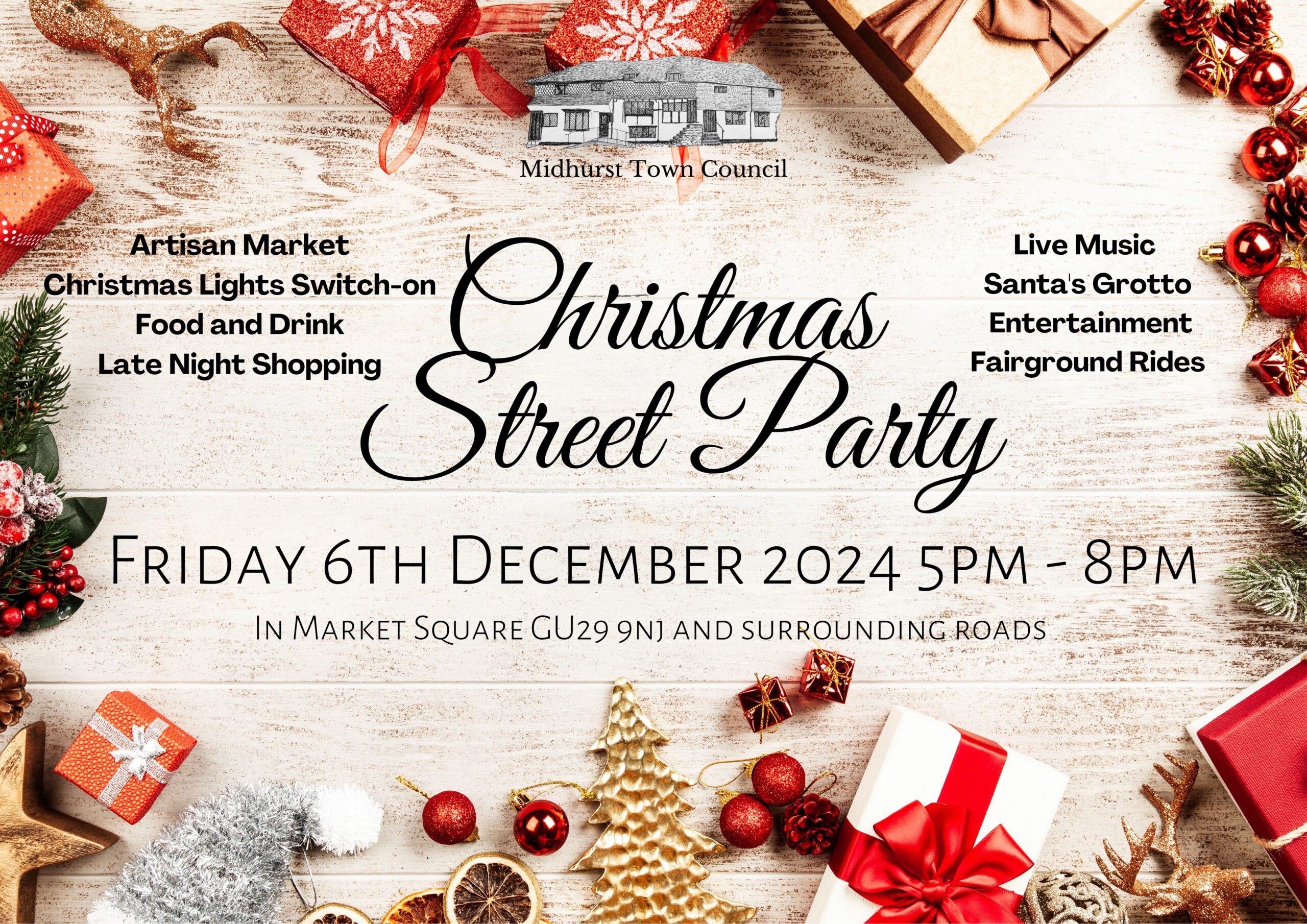 An advert for the Midhurst Christmas street party 2024.