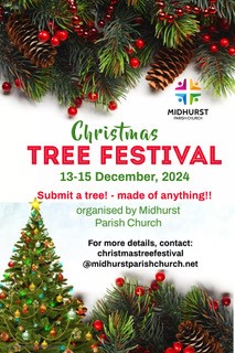 An advert for the Midhurst Christmas tree festival 2024.