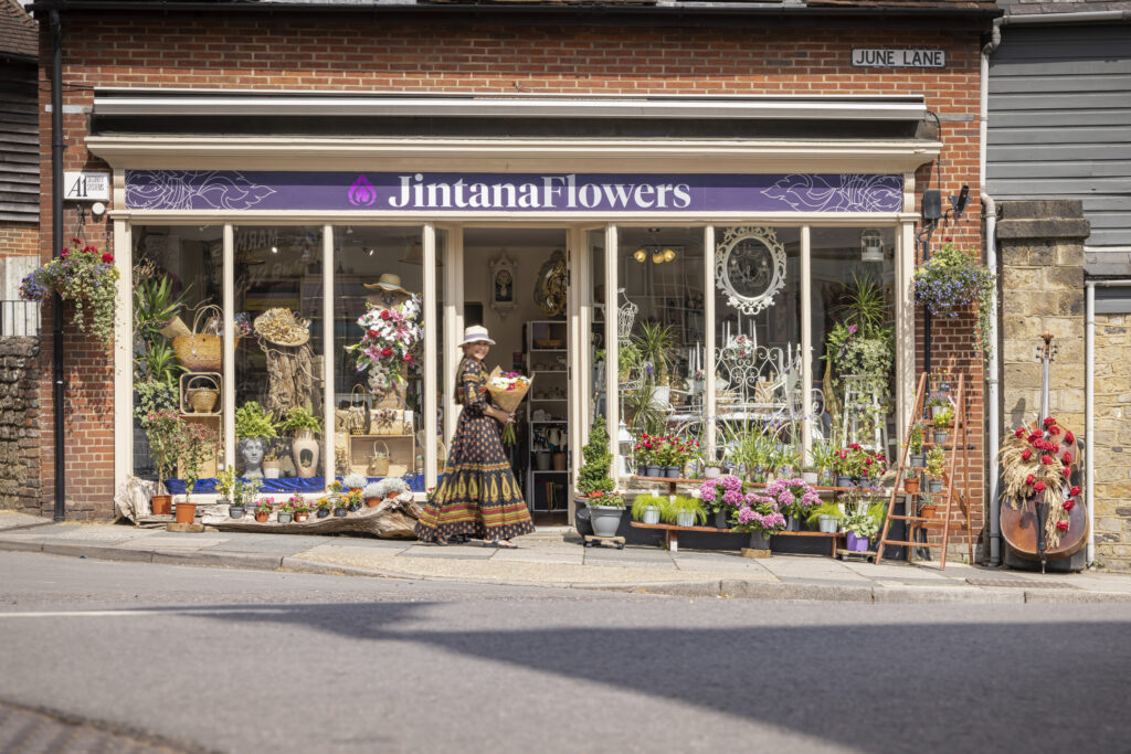 (c) Christopher Ison Photography – ISON_230619_Jintana_0913 The exterior shop front of Jintana Flowers florist in Midhurst, West Sussex.