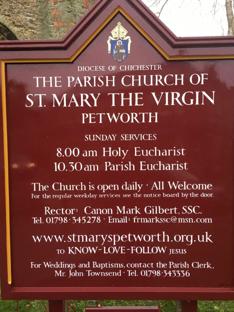 (c) Osborne Signs Ltd – church signage The sign for The Parish Church of St. Mary The Virgin Petworth as created by Osborne Signs Ltd.