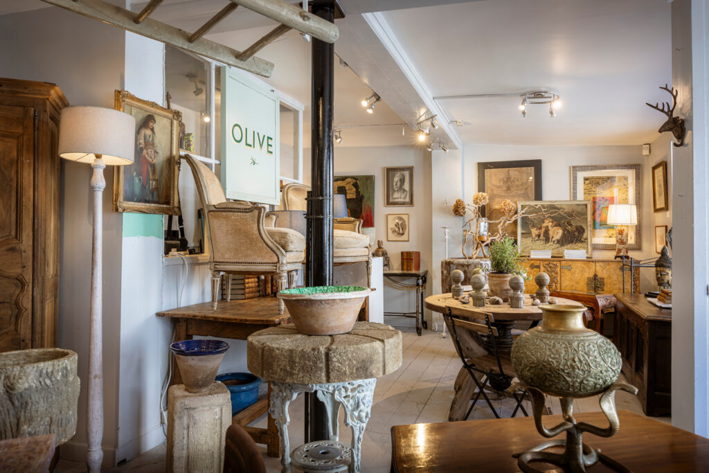 (c) Christopher Ison Photography – ISON_230624_OliveInt_3652 Inside Olive Interiors in Midhurst, showing country house style furniture, antiques, and stoneware.