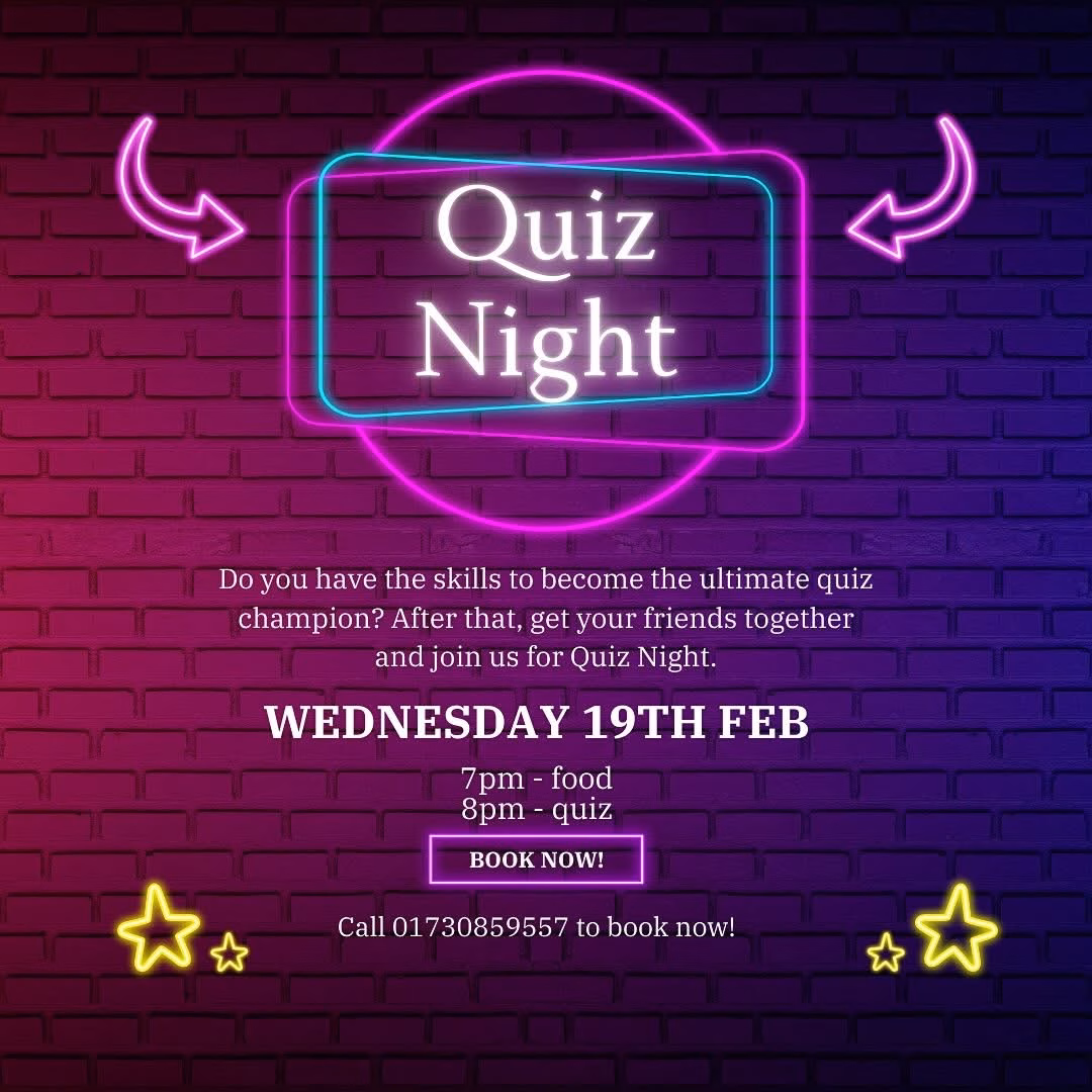 Quiz night February 19 2025 at Swan Inn pub in Midhurst advert.